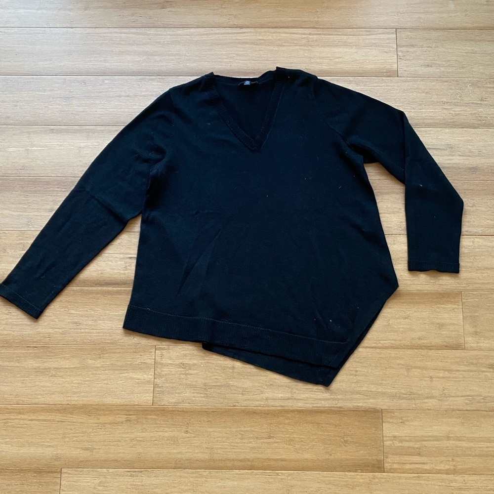 Eileen Fisher Merino Wool V-Neck Tunic Sweater Side Slit